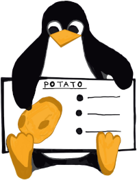 Tux with Potato Presenter sign